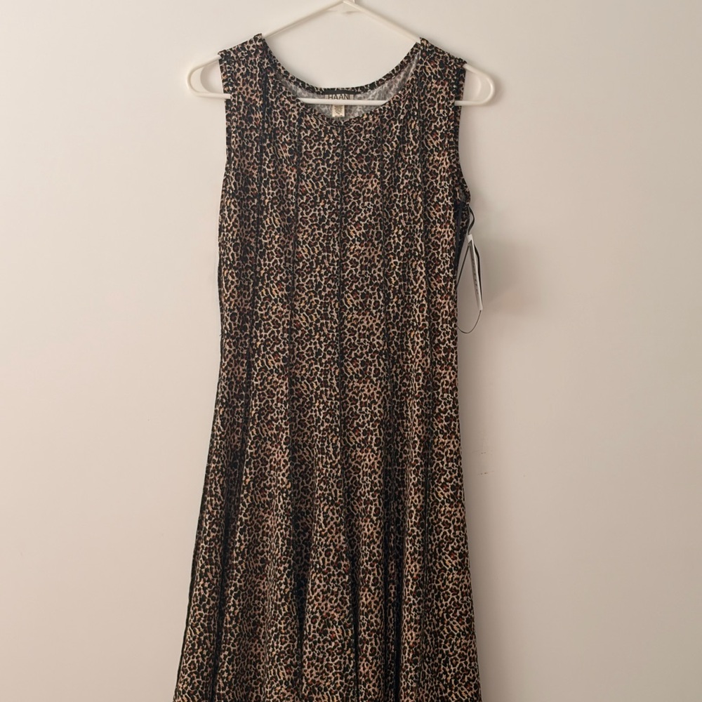 Haani Leopard Print Sleeveless A-Line Dress - Black & Tan